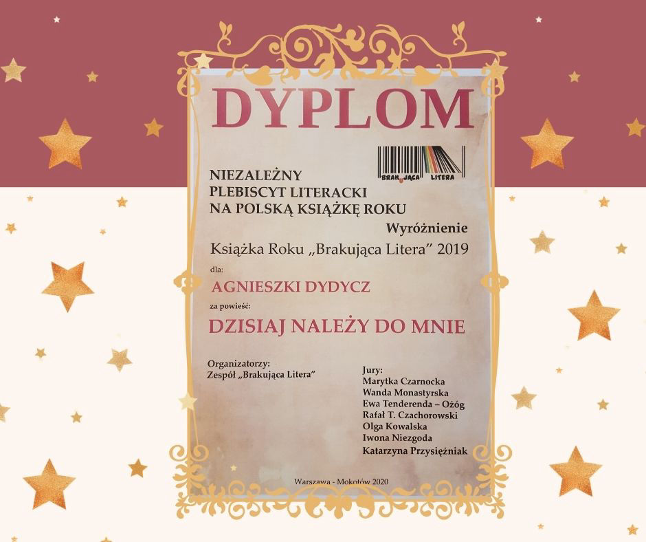 Wyróżnienie w Niezależnym Konkursie Literackim Brakująca Litera - Najlepsza Polska Książka Roku 2019